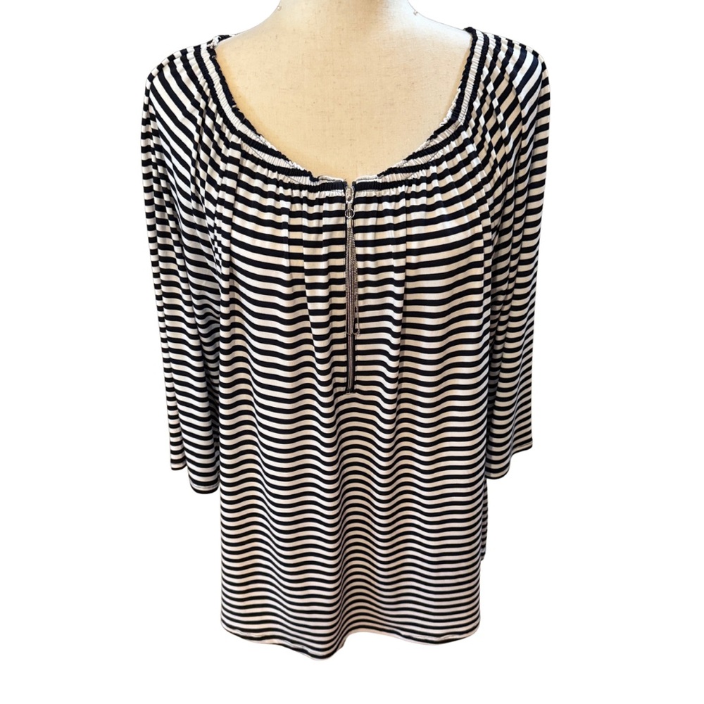 Chico's Striped Quarter Zip Blouse